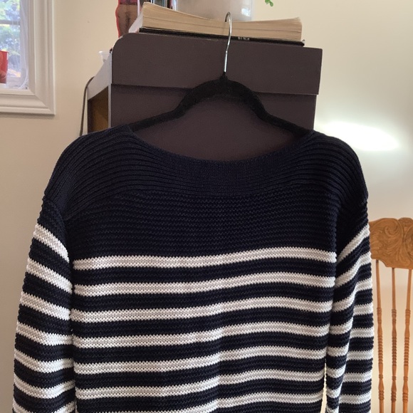Lauren Ralph Lauren Navy & White Striped Fine Ribbed 100% Cotton Sweater Size S - Picture 10 of 13